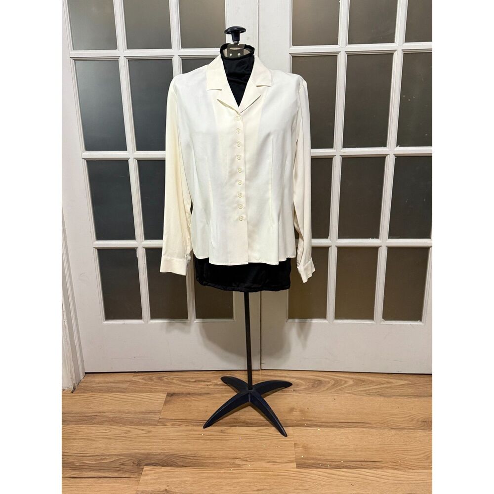 Vintage City Silk Cream Button Down Blouse Top XL